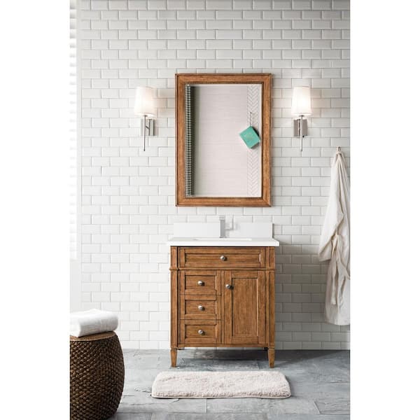 Brittany 30.0 in. W x 23.5 in. D x 34.0 in. H Single Bathroom Vanity in Saddle Brown with White Zeus Quartz Top