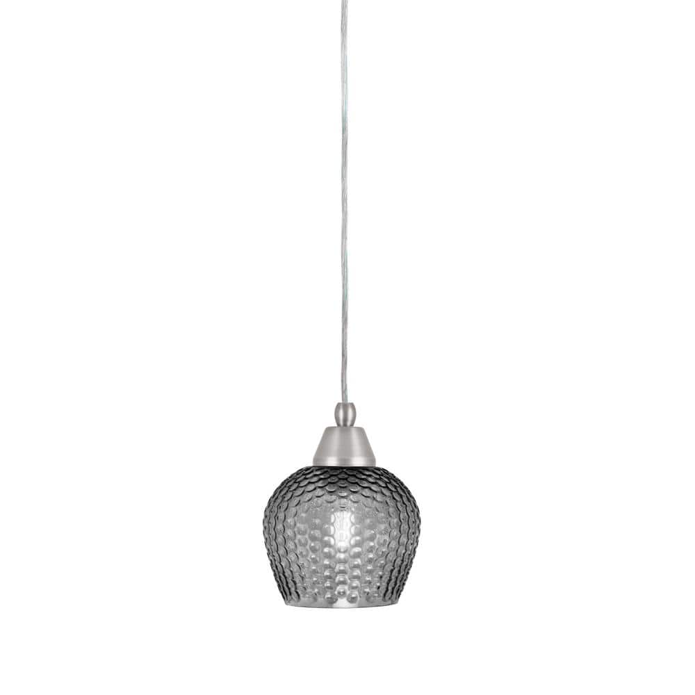 Bryson 6 in. 1-Light Brushed Nickel Cord Pendant Light with 6 in. Smoke Tex