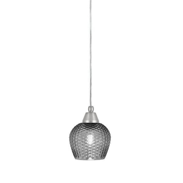 Unbranded Bryson 6 in. 1-Light Brushed Nickel Cord Pendant Light with 6 in. Smoke Textured Glass Shade, no bulb included