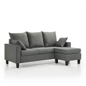 Tully 74 in. Straight Arm 1-Piece Polyester L-Shaped Sectional Sofa in Gray with Chaise