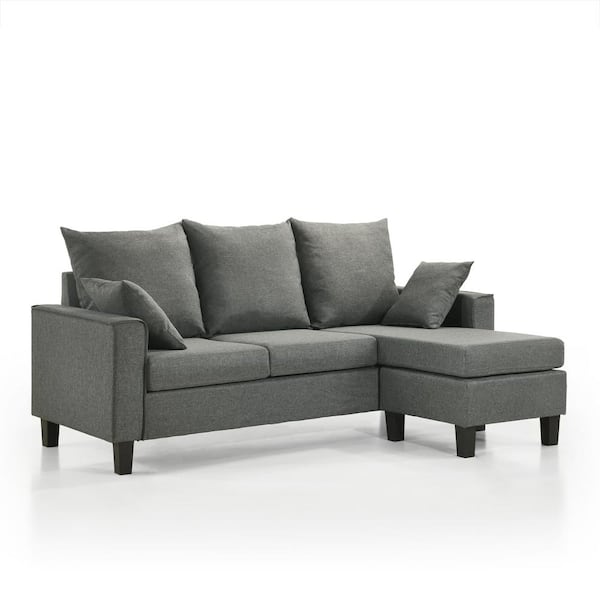 Unbranded Tully 74 in. Straight Arm 1-Piece Polyester L-Shaped Sectional Sofa in Gray with Chaise
