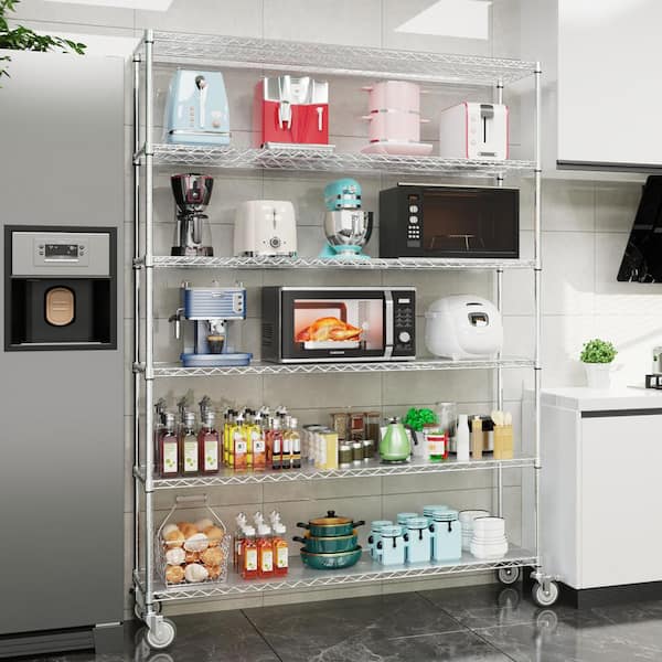 6-Tier Chrome Steel Adjustable Wire Storage Rack Shelving Unit with Wheels (60 in. W x 87.5 in. H x 18 in. D)