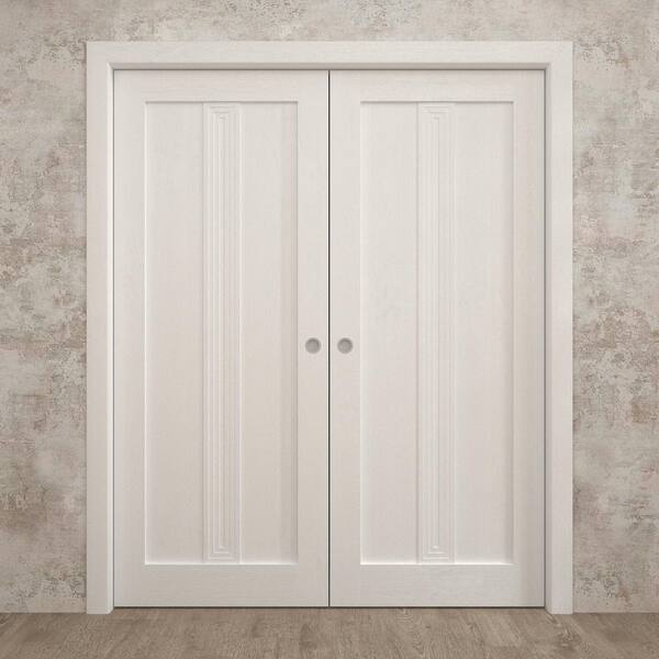 60 in. x 80 in. Painted White Oak Solid Wood Double Pocket Doors with Hardware