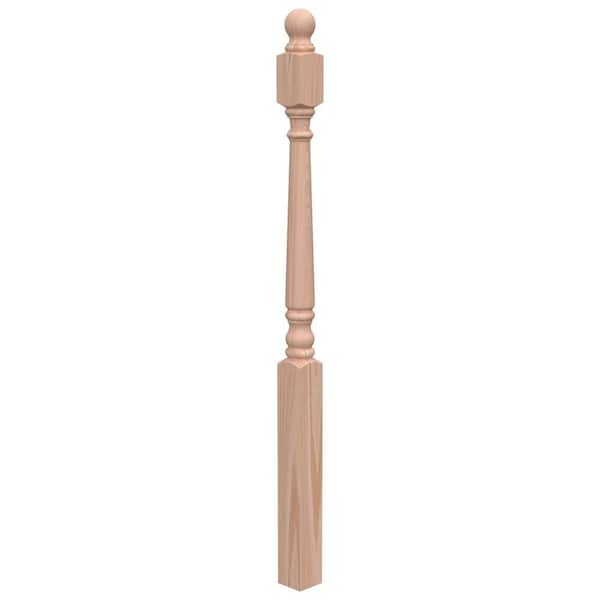 Stair Parts 4012 54 in. x 3 in. Unfinished Red Oak Ball Top Newel Post for Stair Remodel