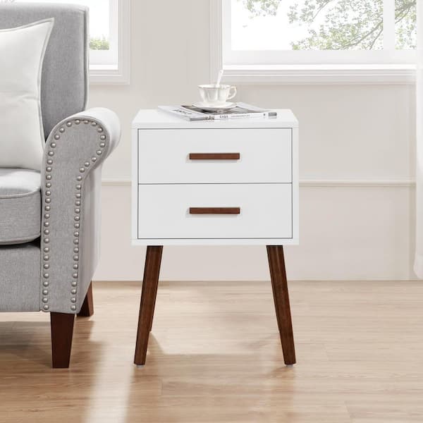 Convenience Concepts Oslo 15.75 in. White & Espresso Square Wood End Table with 2 Drawers