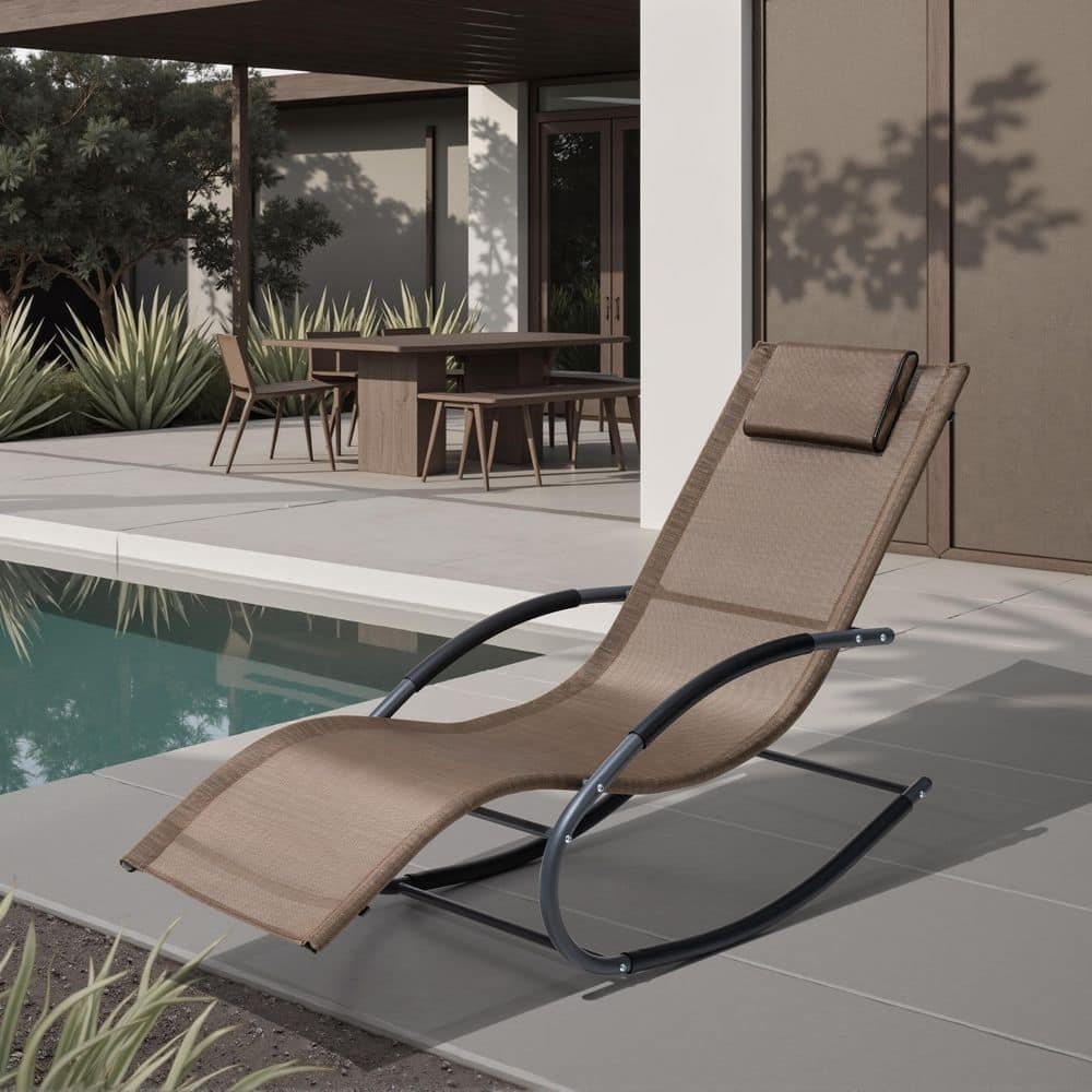 1-Piece Metal Outdoor Rocking Lounge Chair in Brown Zero Gravity Patio Rocking Chaise Lounger with Removable Headrest price history on PriceWatchPro