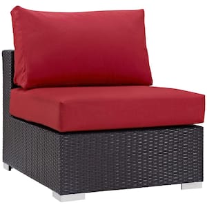 Convene Patio in Espresso Wicker Armless Middle Outdoor Sectional Chair with Red Cushions