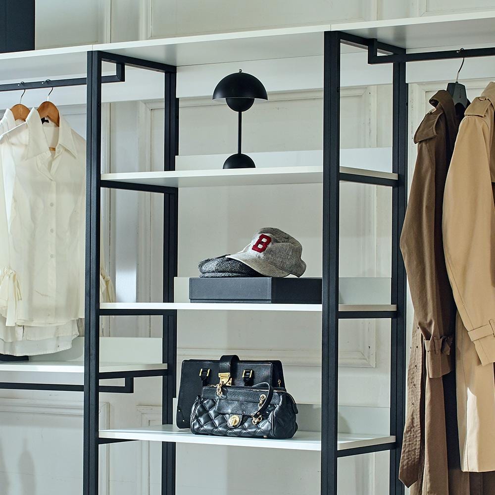 Fiona White Freestanding Walk-In Closet System with Metal Frame and Drawers