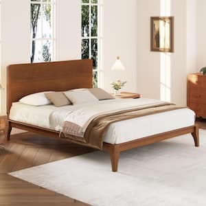 Brown 100% Bamboo Wood Frame Full Size Platform Bed with Wood Slat Support, Easy Tool-Free Assembly