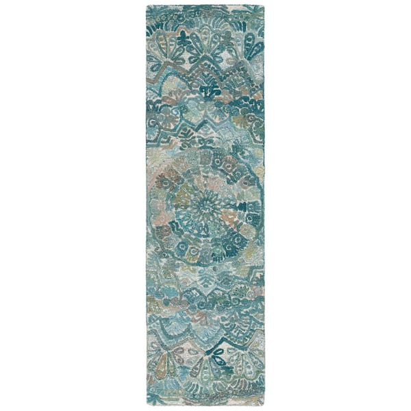 Marquee 2 ft. x 8 ft. Aqua/Green Oriental Runner Rug