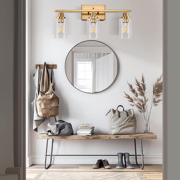 24 in. 3-Light Gold Vanity Light, Modern Bathroom Light Fixtures with Frosted Glass Shades