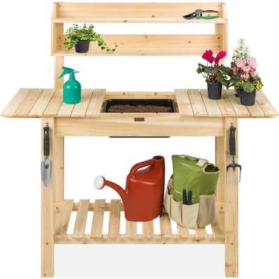 18 in. x 58 in. x 55.25 in. Wooden Potting Bench Table with Dry Sink