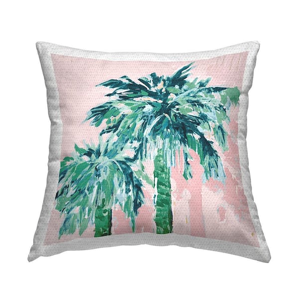 Tropical Palms on Pink Pink Square Outdoor Throw Pillow