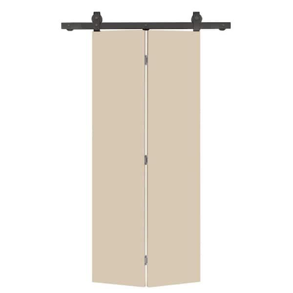 CALHOME 24 in. x 80 in. Beige Smooth Flush Hardboard Hollow Core Composite Bi-Fold Barn Door with Sliding Hardware Kit