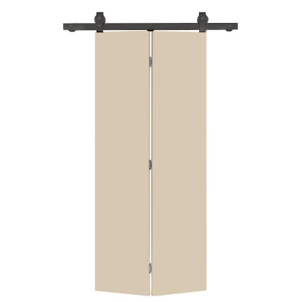 CALHOME 24 in. x 80 in. Beige Smooth Flush Hardboard Hollow Core Composite Bi-Fold Barn Door with Sliding Hardware Kit