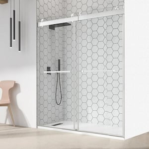72 in. W x 76 in. H Freestanding Double Sliding Frameless Enclosure Alcove Shower Doors in Brushed Nickel
