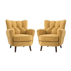 Emile Mustard Armchair with Solid Wood Legs (Set of 2)