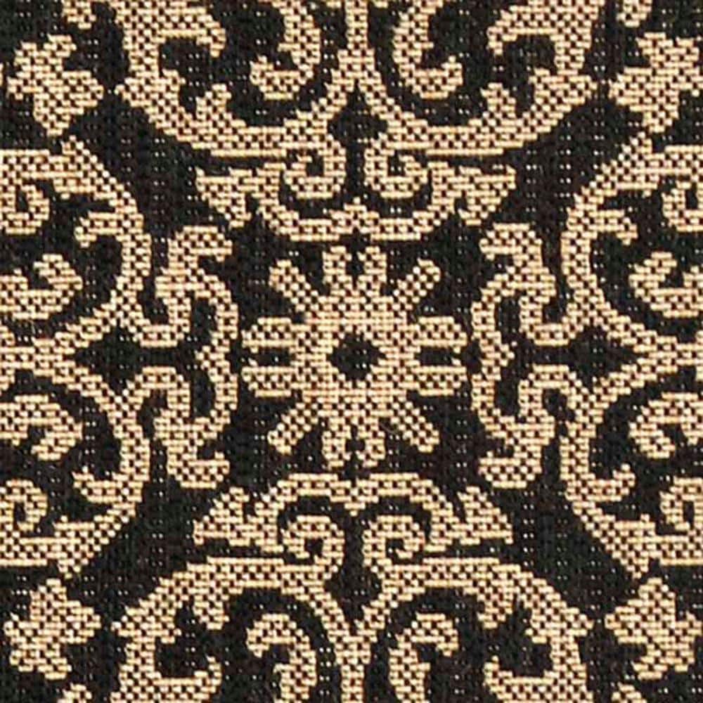 Black and Sand Floral Synthetic Outdoor Runner Rug