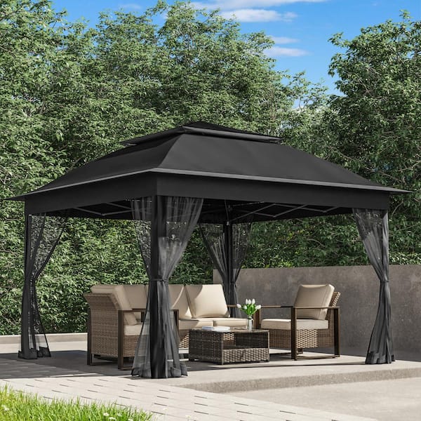 Gardenbee Black Steel Portable Pop-Up Gazebo with Mosquito