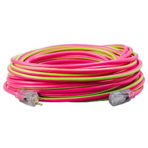 100 ft. 12/3 SJTW Hi-Visbility Multi-Color Outdoor Heavy-Duty Extension Cord with Power Light Plug