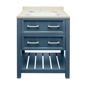 Milan 25 in. W x 19 in. D x 36 in. H Bath Vanity in Navy Blue with Cultured Marble Vanity Top in Carrara White