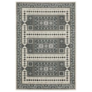 Rayder Gray/Blue 5 ft. x 8 ft. Moroccan Geometric Polypropylene/Polyester Indoor Area Rug