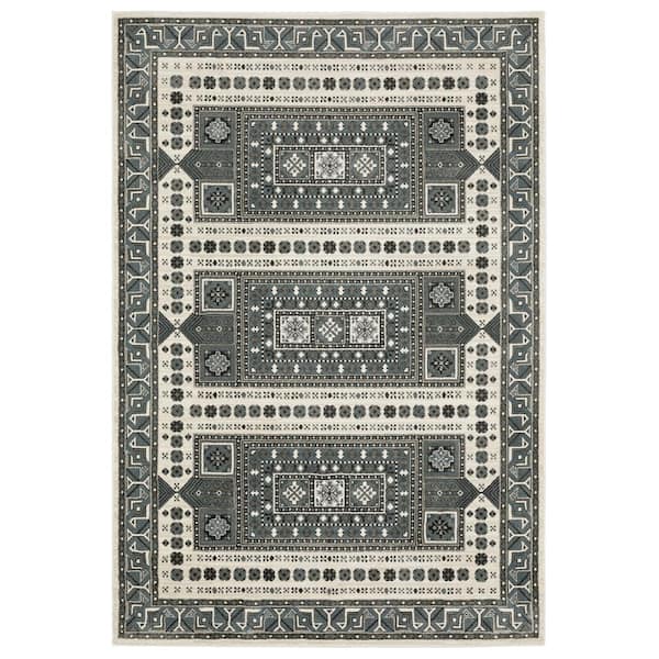 AVERLEY HOME Rayder Gray/Blue 5 ft. x 8 ft. Moroccan Geometric Polypropylene/Polyester Indoor Area Rug