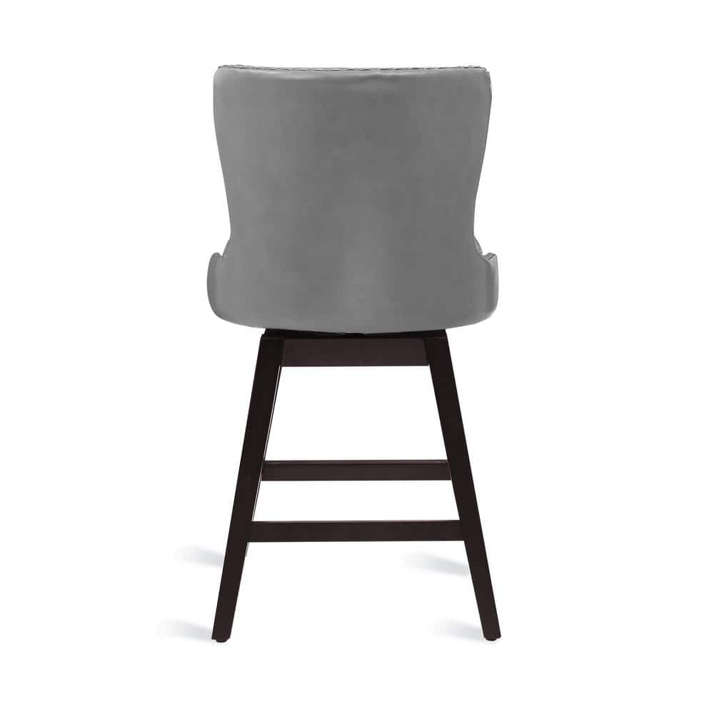 Dark Gray Faux Leather Swivel Counter Stools with Wood Legs, Set of 3