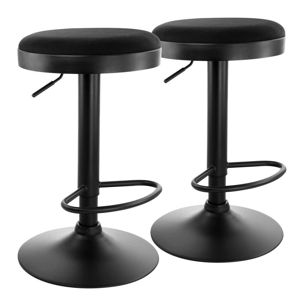 Elama 24 in. Black Tufted Faux Leather Adjustable Bar Stool with Black Base (Set of 2