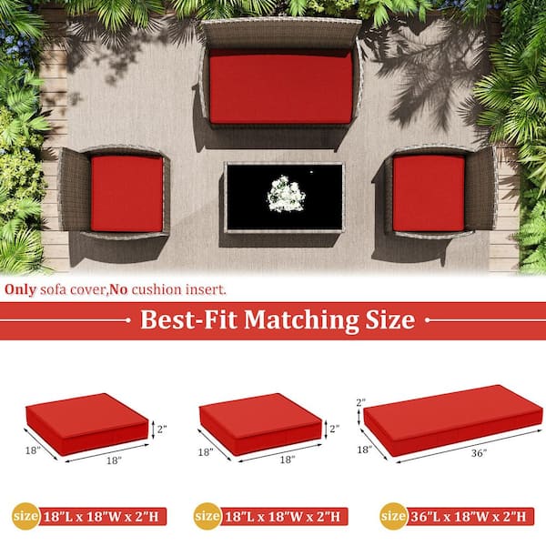 3-Piece 36 x 18 in. & 18 x 18 in. Outdoor Cushion Covers Replacement with Zipper Red