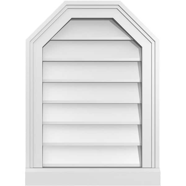 Ekena Millwork 16" x 22" Octagonal Top Surface Mount PVC Gable Vent: Non-Functional with Brickmould Sill Frame