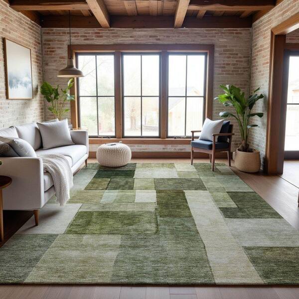 Mayfield Premium Machine Washable Abstract AMF1190 Sage 10 ft. x 14 ft. Area Rug
