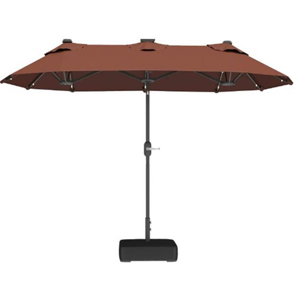 10 ft. Steel Solar Tilt Double-sided Patio Umbrella in Coffee