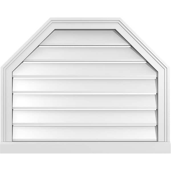 Ekena Millwork 30" x 24" Octagonal Top Surface Mount PVC Gable Vent: Functional with Brickmould Sill Frame