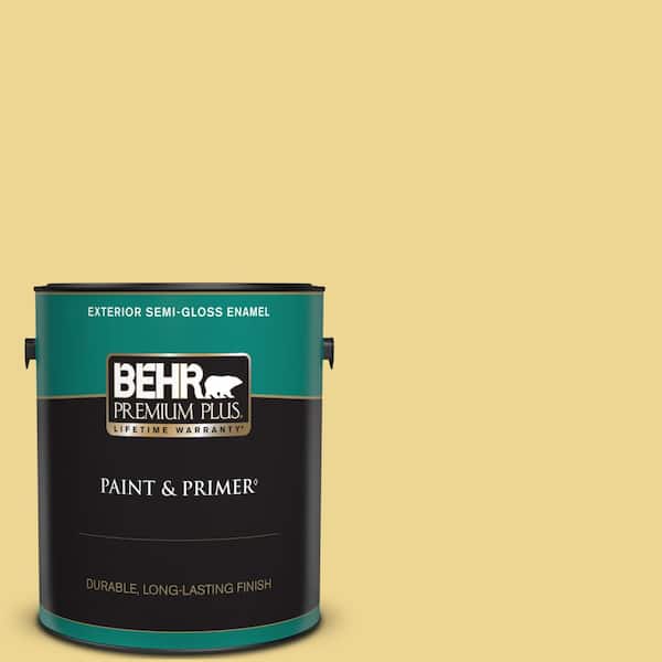 BEHR PREMIUM PLUS 1 gal. #370D-4 Mustard Seed Semi-Gloss Enamel Exterior Paint & Primer