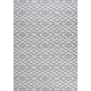 Ararat High-Low Pile Moroccan Diamond Modern Black/Ivory 5 ft. x 8 ft. Indoor/Outdoor Area Rug