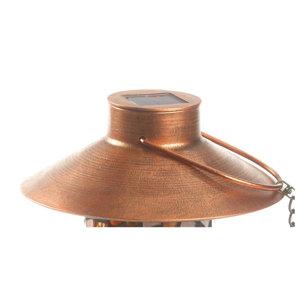 Adelie Mosaic Glass and Copper Hanging Solar Bird Feeder