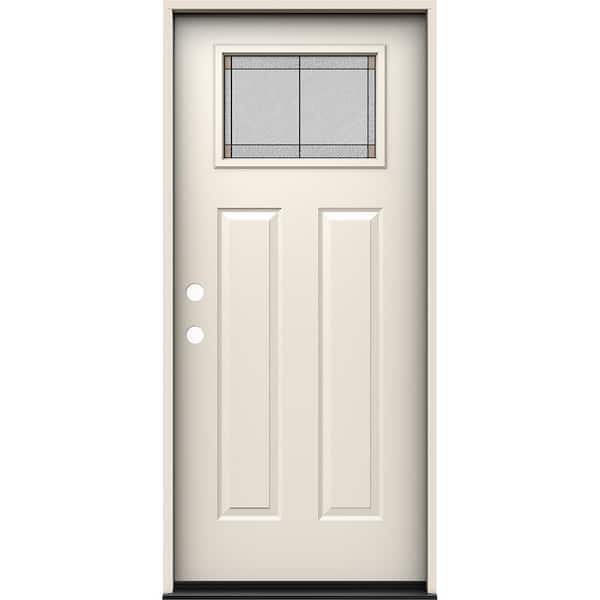 JELD-WEN 36 in. x 80 in. Right-Hand Craftsman Ballantyne Decorative Glass Primed Steel Prehung Front Door