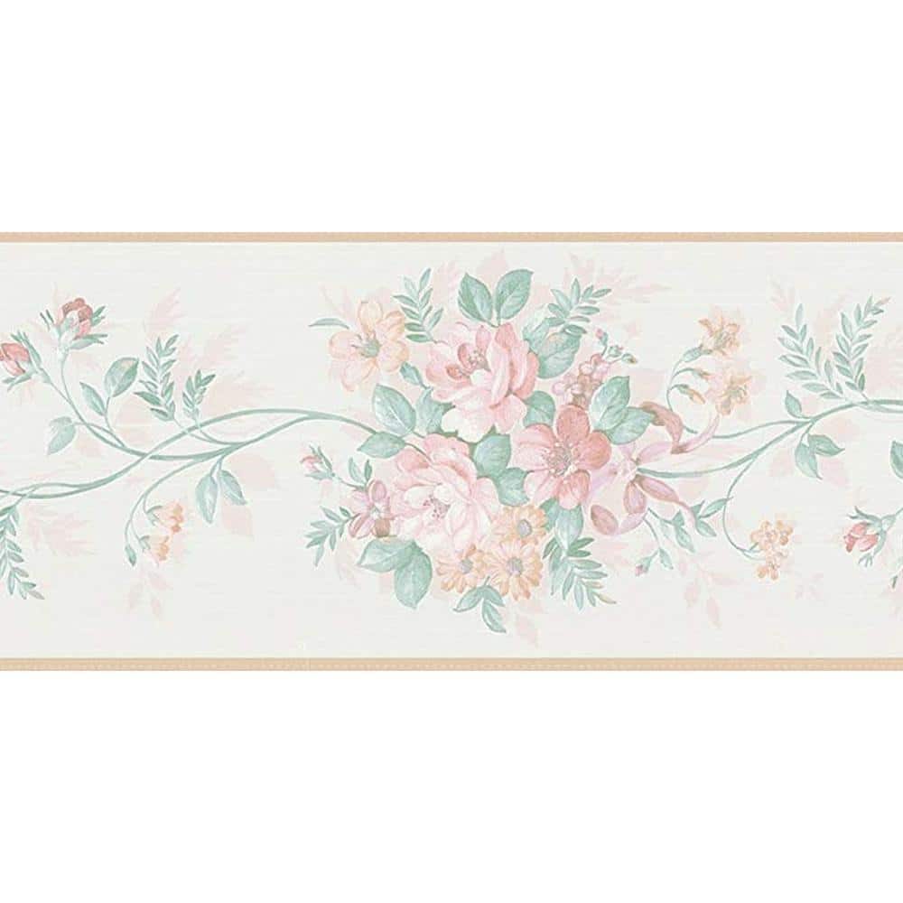 Falkirk Brin Flowers On Vine Beige, Pink, Green Wallpaper Border