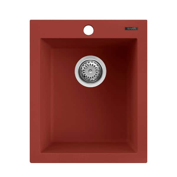 epiGranite 16 in. Drop-in Topmount SIngle Bowl Bar Sink in Berry Red Granite Composite