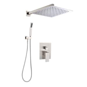 Rainfall 1-Spray Square 12 in. Shower System Shower Head with Handheld in Brushed Nickel