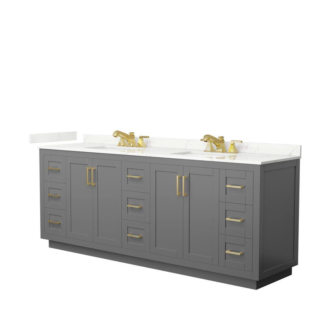 Wyndham Collection Miranda 84 in. W x 22 in. D x 33.75 in. H Double Bath Vanity in Dark Gray with Giotto Quartz Top, Dark Gray with Brushed Gold Trim -  840193362550