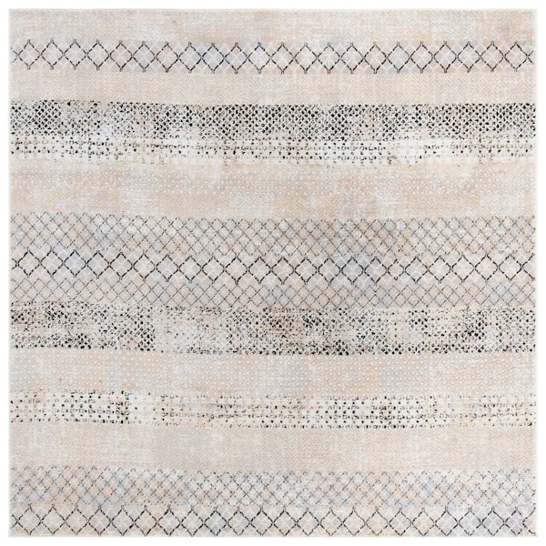 Amelia Gray/Gold Doormat 3 ft. x 3 ft. Square Geometric Distressed Area Rug