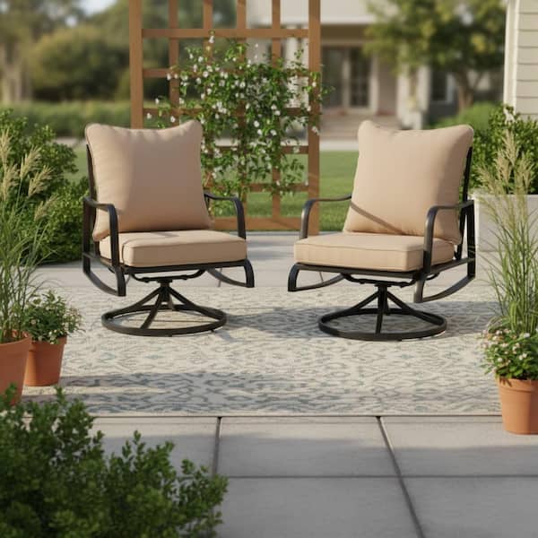 JPJPUU Black 360° Round Swivel Chair Accent Sofa Chair with Khaki