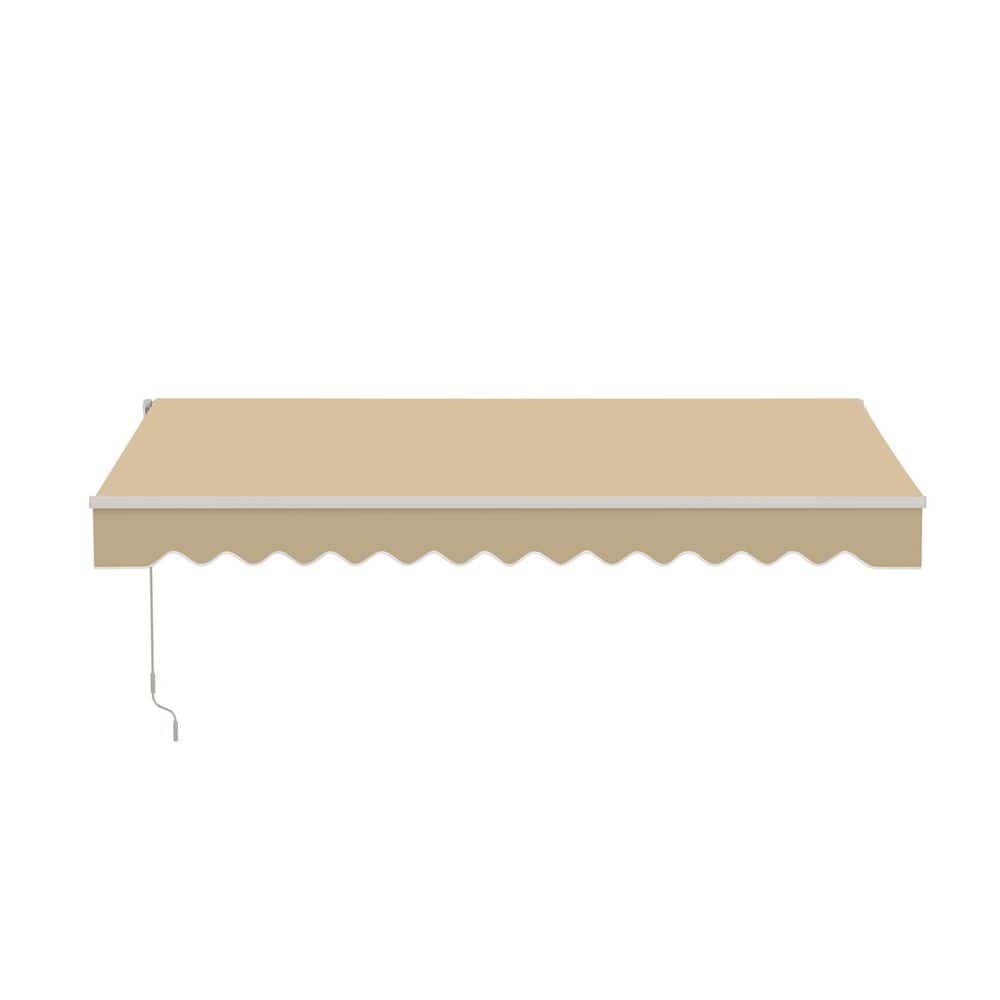 Sand Motorized Retractable Patio Awning with White Frame