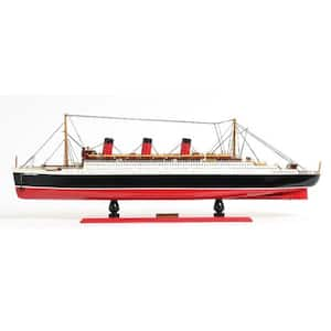 Wood Black and Red Hand Painted Queen Mary Boat Decorative Sculpture