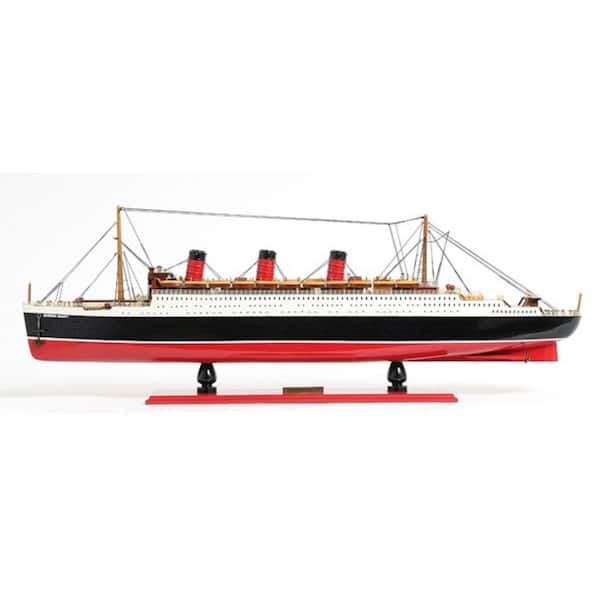 Wood Black and Red Hand Painted Queen Mary Boat Decorative Sculpture