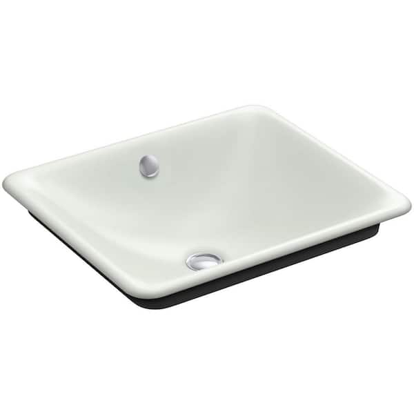 KOHLER Iron Plains Vessel Cast Iron Bathroom Sink in Sea Salt with Black Iron Painted Underside and Overflow