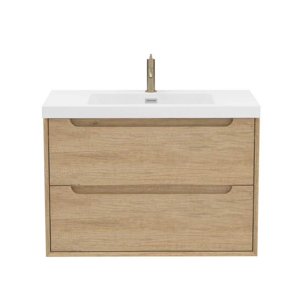 AuroraSky 36 in. Single Sink Floating Bath Vanity in Natural Oak with White Integrated Resin Top Basin (Assembled) price history on PriceWatchPro