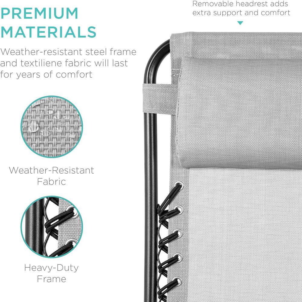Ice Gray Adjustable Steel Zero Gravity Lounger Set with Cushions